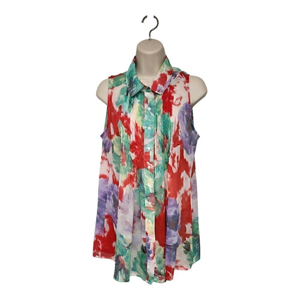 Fever Women's Sleeveless Multicolor Blouse Top Button Down Shirt Size M